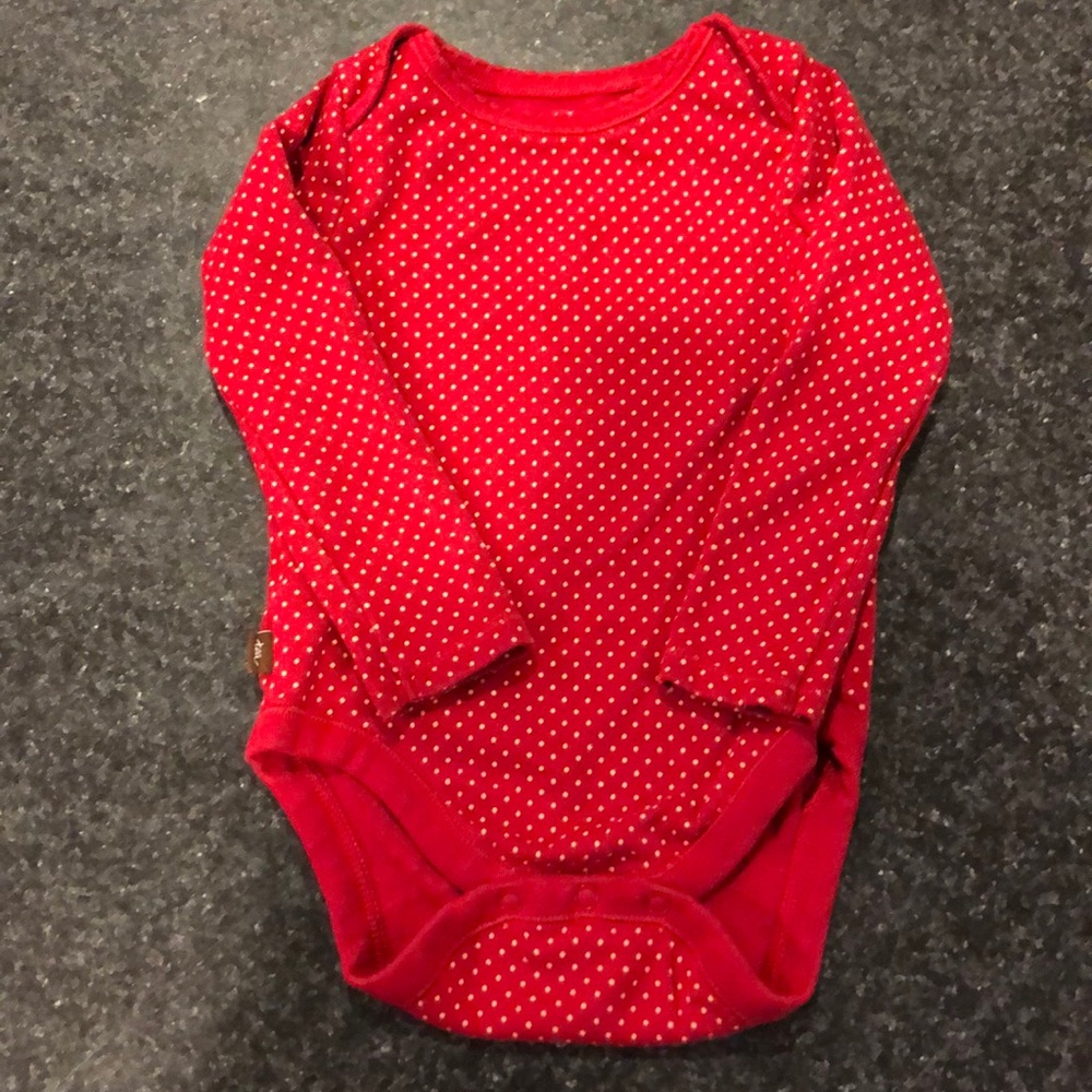 Tea Collection red pin dot long sleeve bodysuit